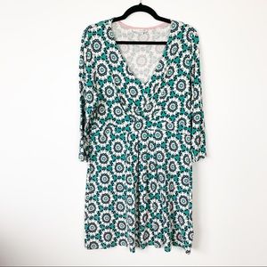 Boden Stretch Dress 16 R Floral Green Pink V Neck
